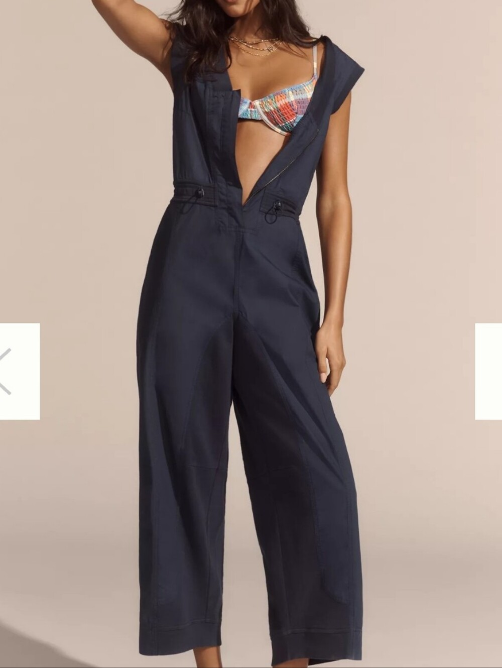 Anthropologie Daily Practice Navy Soller Zip Front Drawstring Jumpsuit